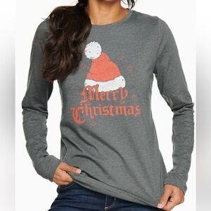 Sonoma Goods For Life Merry Christmas Santa Hat Graphic Long Sleeve Women Sz 0X